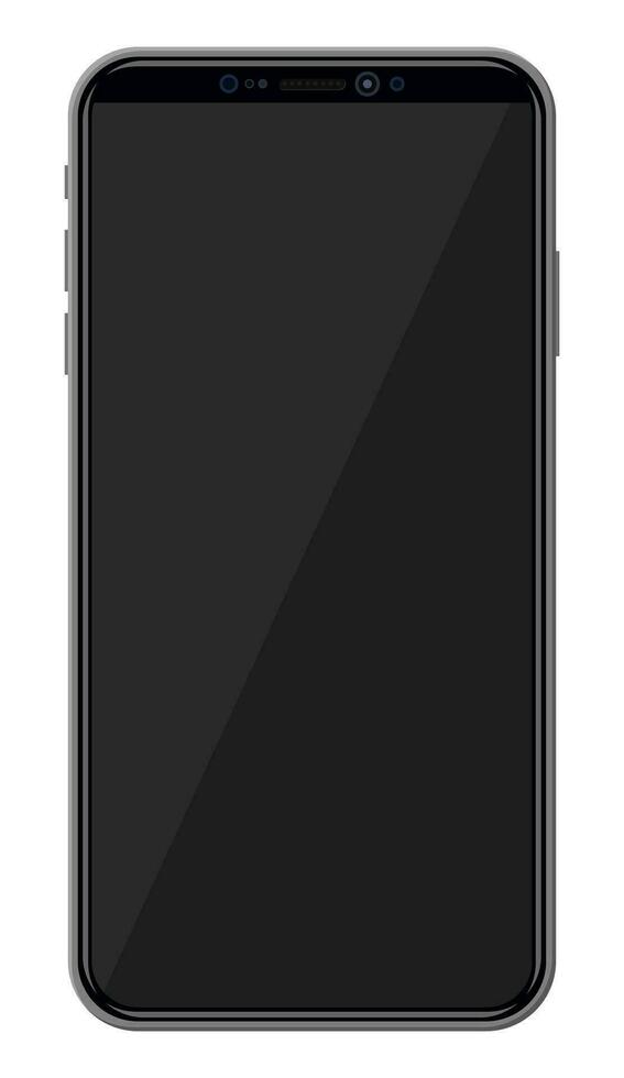 Novo geração Smartphone com sem moldura Beira mostrar. esvaziar Preto tela. telefone eletrônico dispositivo com tela sensível ao toque. vetor ilustração dentro plano estilo