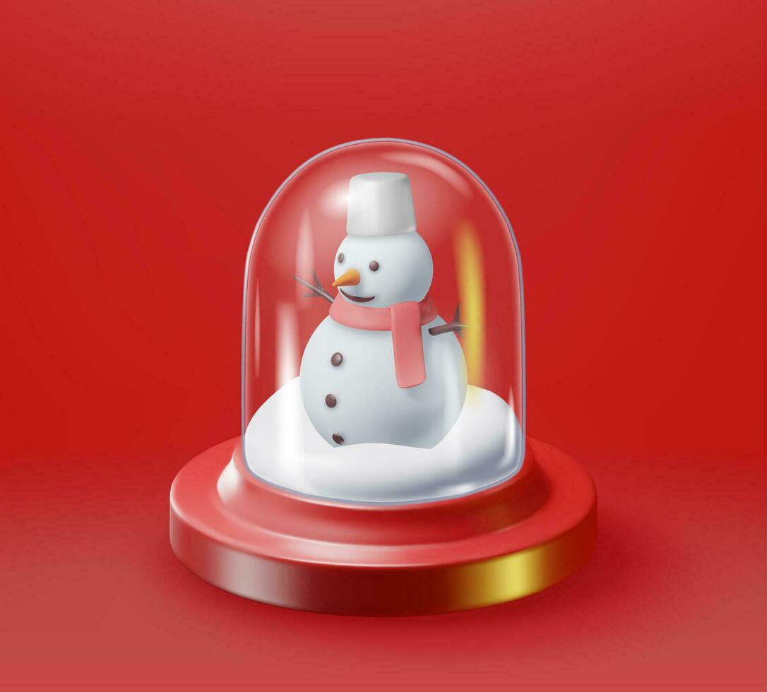 3d vidro Natal neve globo com boneco de neve isolado. render espero pódio com neve cara. feliz Novo ano decoração. alegre Natal feriado. Novo ano natal celebração. realista vetor ilustração