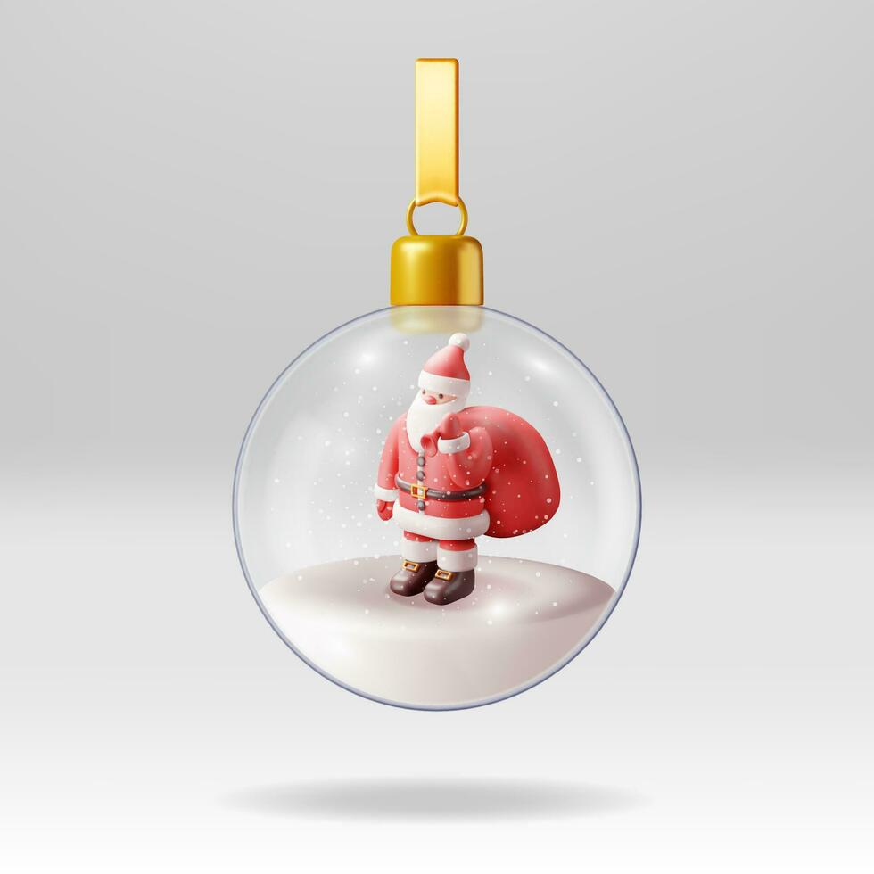 3d vidro Natal neve globo com santa claus isolado. render esfera com santa noel. Novo ano decoração. alegre Natal feriado. natal celebração. realista vetor ilustração