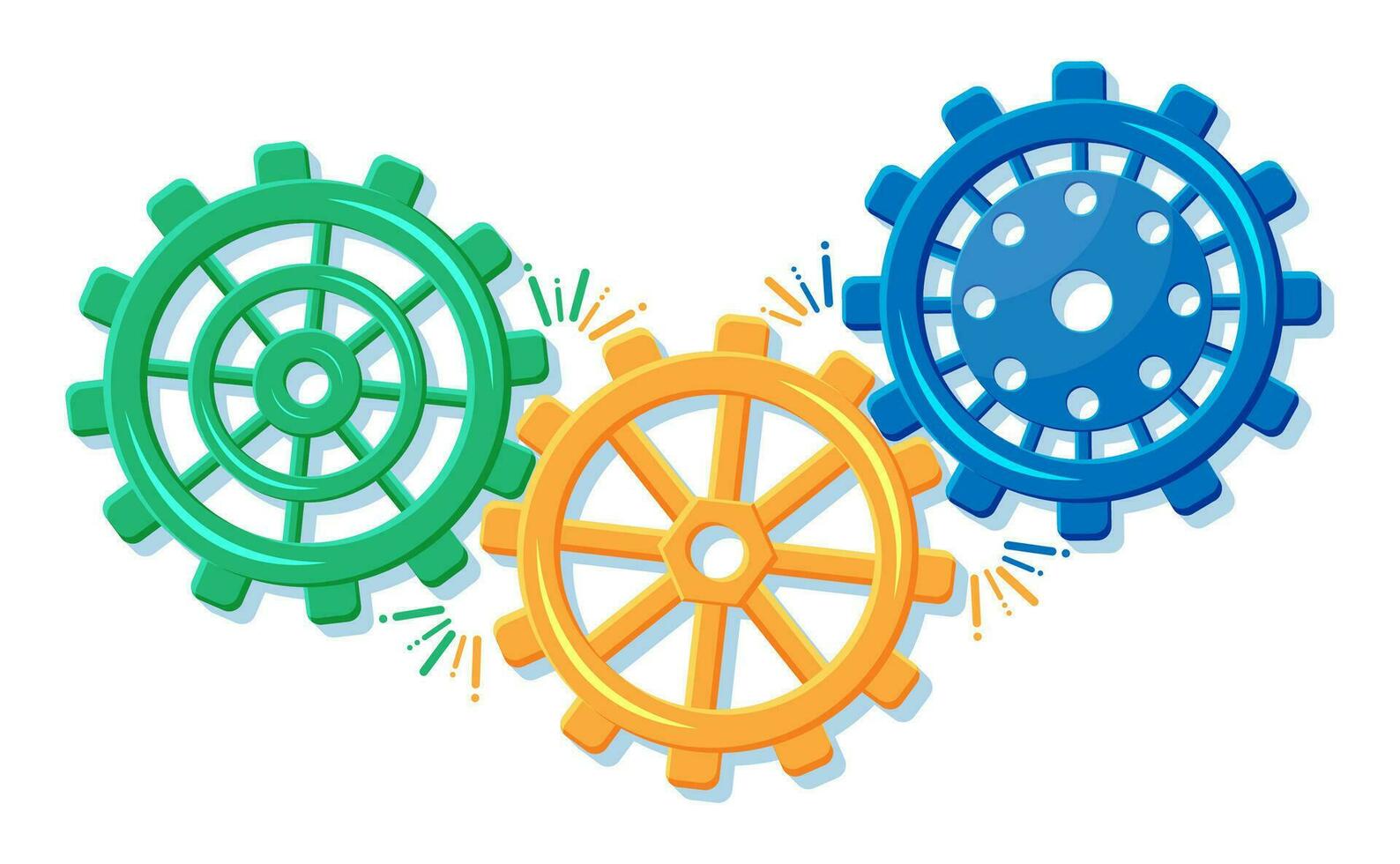 geométrico colorida engrenagem rodas. roda dentada isolado em branco. o negócio equipe e trabalho em equipe conceito. parceria, negócios, cooperação, colaboração e gerenciamento. plano vetor ilustração
