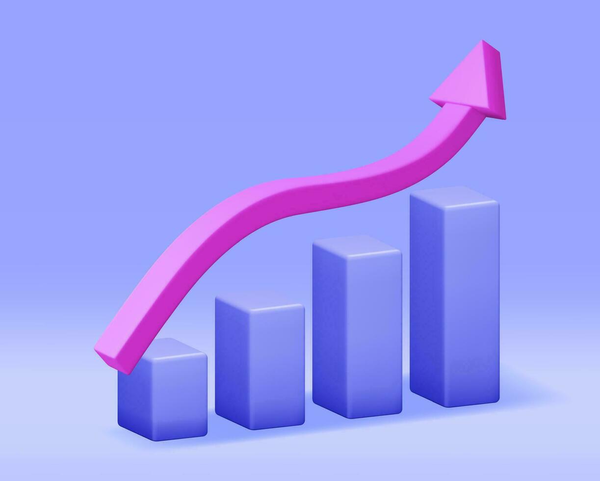 3d crescimento estoque diagrama com seta isolado. render estoque bares mostra crescimento ou sucesso. financeiro item, o negócio investimento, financeiro mercado troca. dinheiro e bancário. vetor ilustração