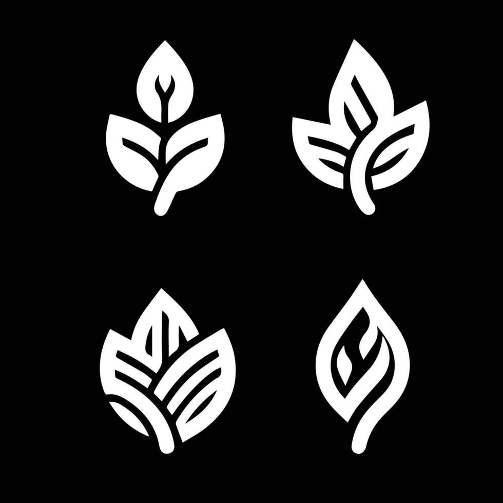 folhas logotipo vetor conjunto isolado em Preto fundo. vários formas do verde folhas do árvores e plantas. elementos para eco e bio logotipos.