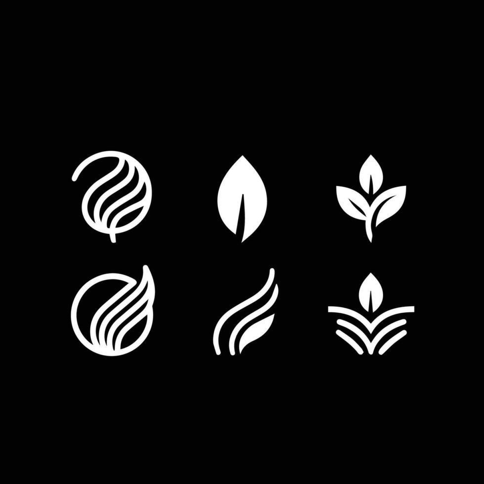 folhas logotipo vetor conjunto isolado em Preto fundo. vários formas do verde folhas do árvores e plantas. elementos para eco e bio logotipos.