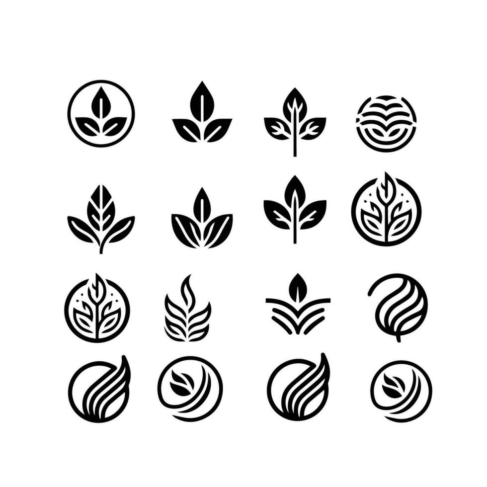 folhas logotipo vetor conjunto isolado em branco fundo. vários formas do folhas do árvores e plantas. elementos para eco e bio logotipos.