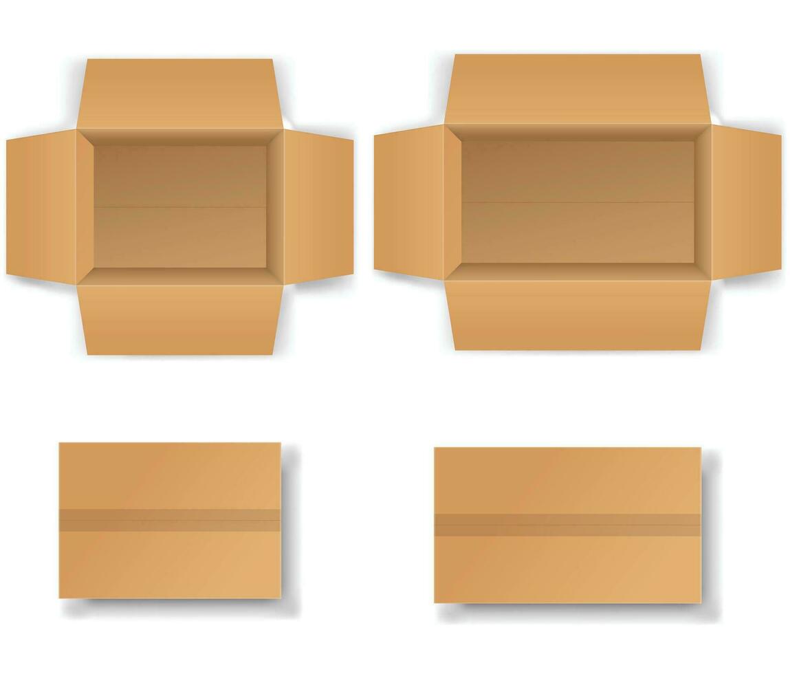 realista cartão caixa brincar conjunto a partir de lado, frente e topo Visão aberto e fechadas isolado em branco fundo. vetor