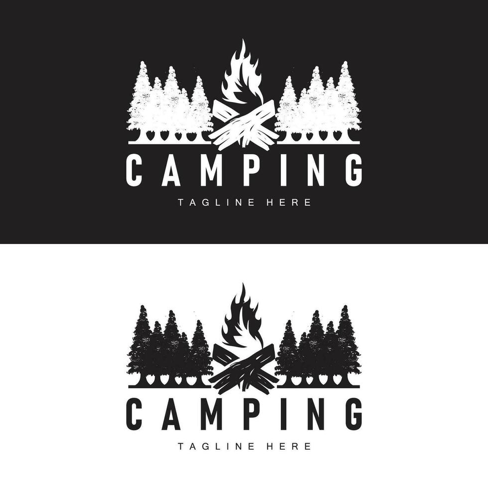simples vetor ao ar livre acampamento logotipo, selvagem aventura modelo com velho vintage estilo