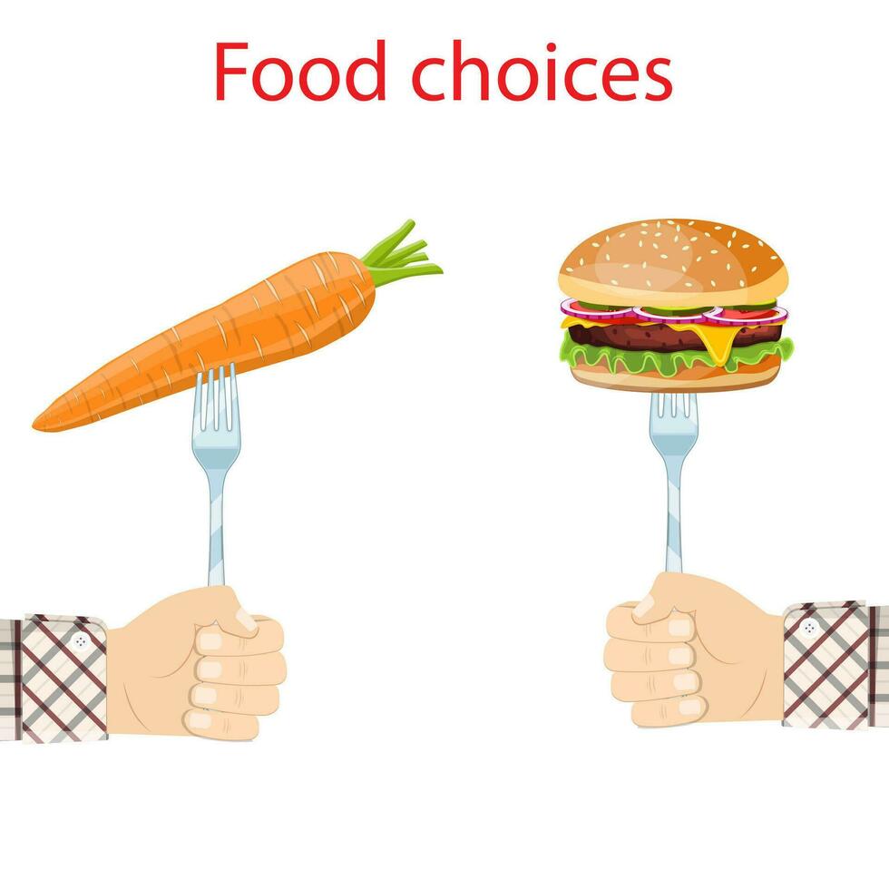 Comida escolha. saudável e lixo alimentos. vetor