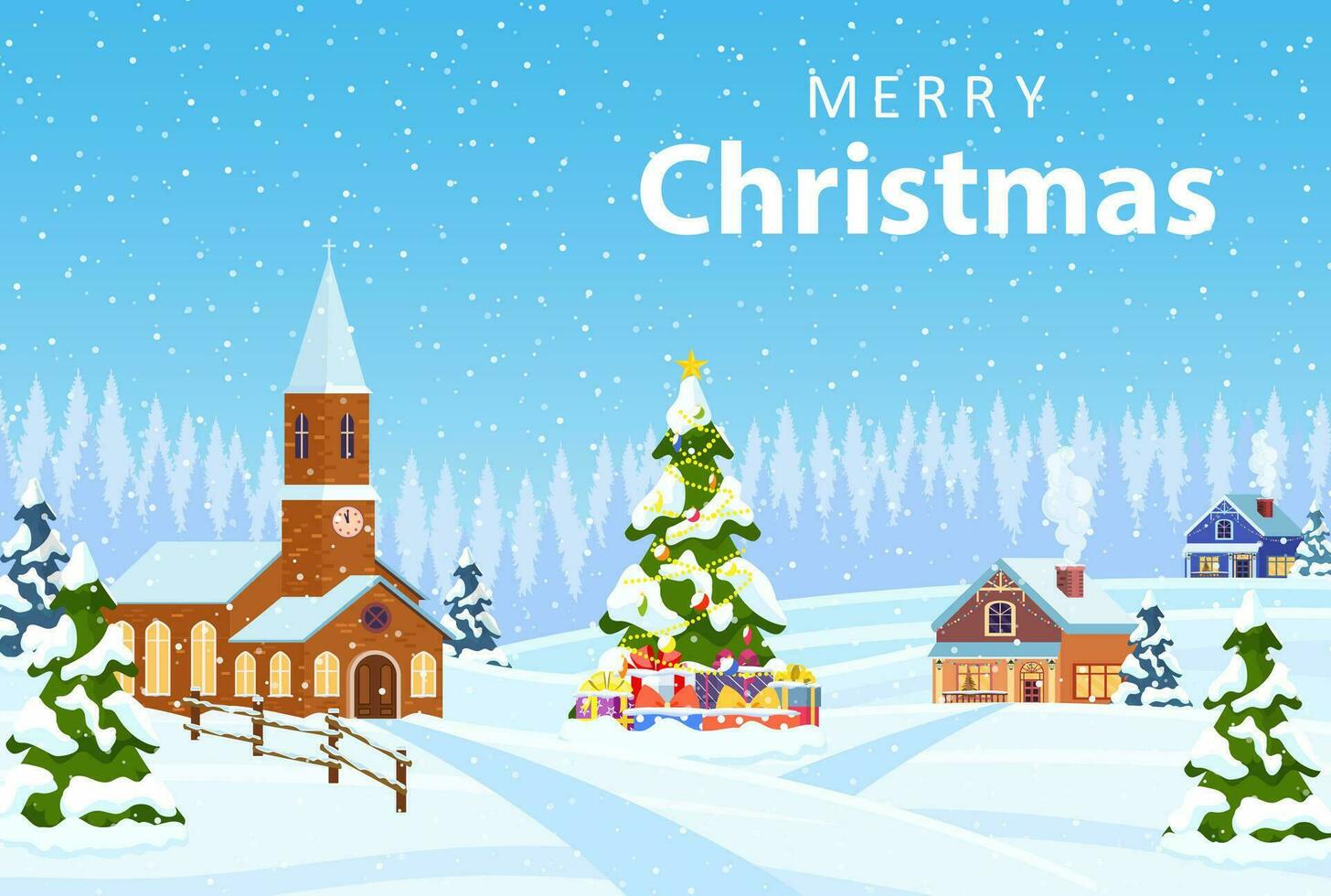 suburbano casa coberto neve. construção dentro feriado ornamento. Natal panorama árvore abeto. feliz Novo ano decoração. alegre Natal feriado. Novo ano natal celebração. vetor ilustração