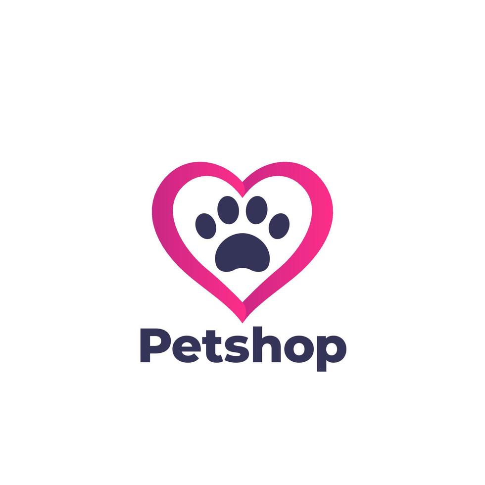 pata e coração, logotipo de vetor de pet shop