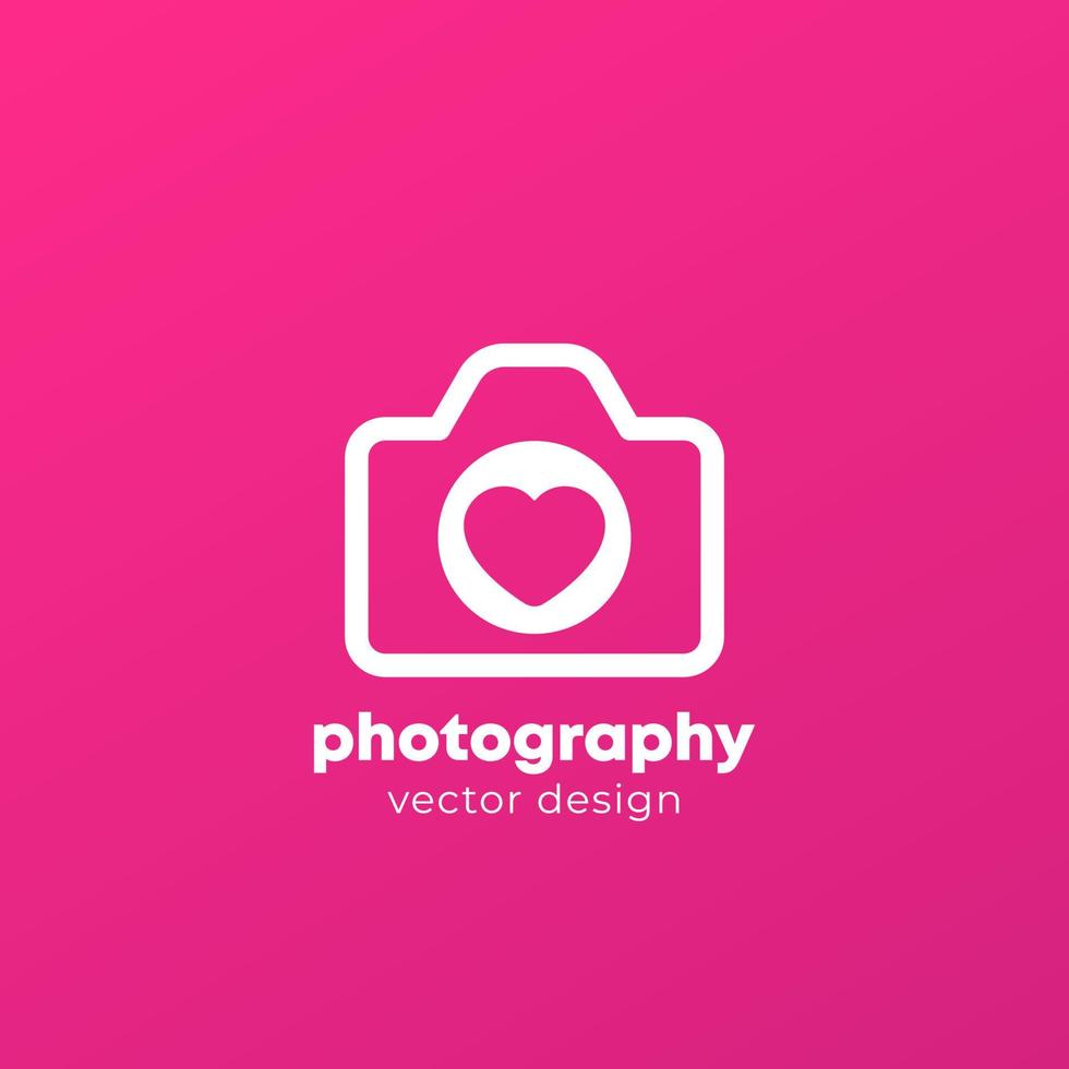 logotipo da fotografia com câmera e coração, vetor