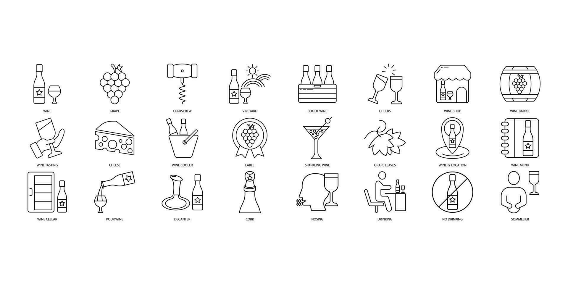 vinho ícones definir. conjunto do editável acidente vascular encefálico icons.vector conjunto do vinho vetor