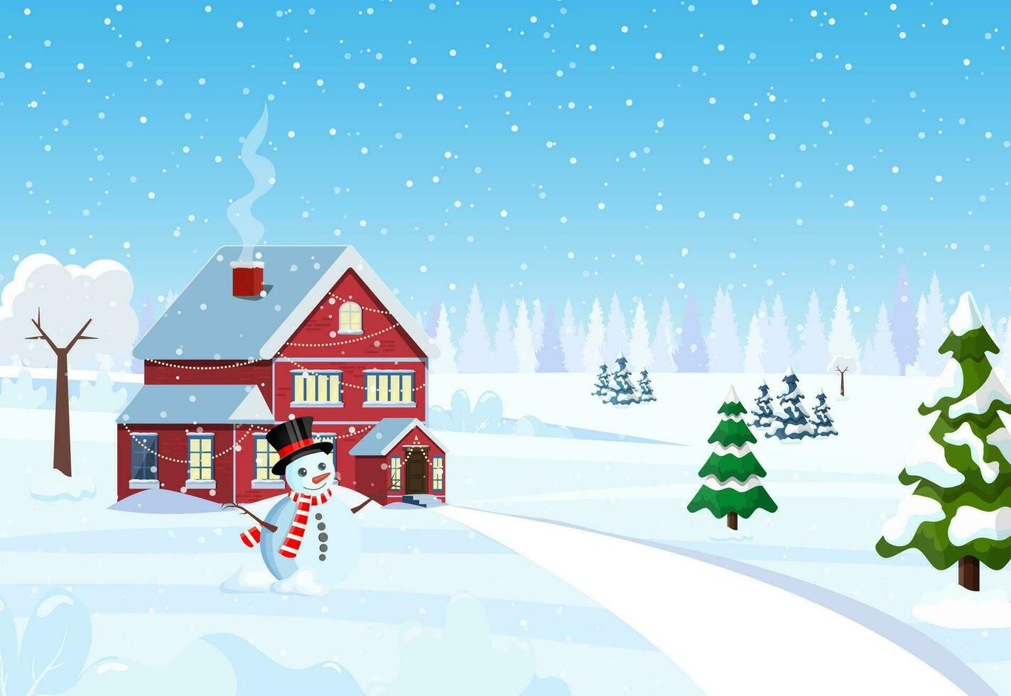 suburbano casa coberto neve. construção dentro feriado ornamento. feliz Novo ano decoração. alegre Natal feriado. Novo ano natal celebração. vetor ilustração