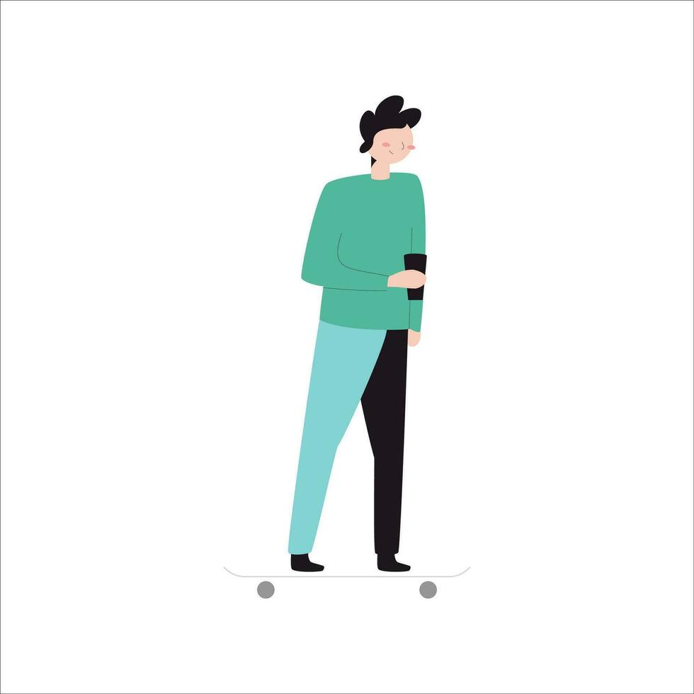 jovem homem equitação uma skate. plano vetor ilustração isolado em branco fundo.