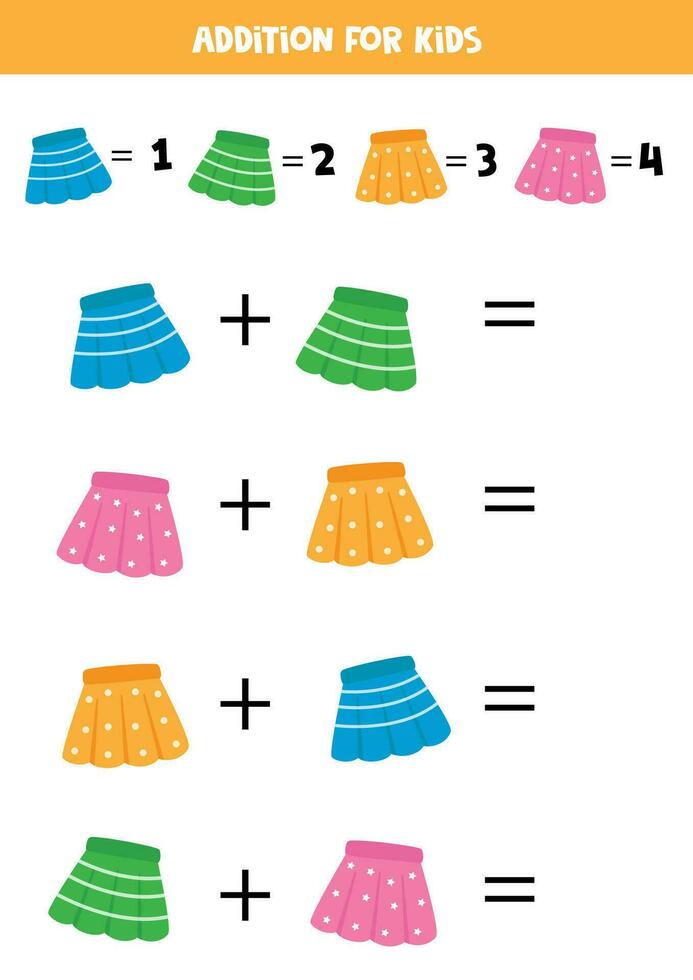 Adição para crianças com diferente fofa colorida saias. vetor