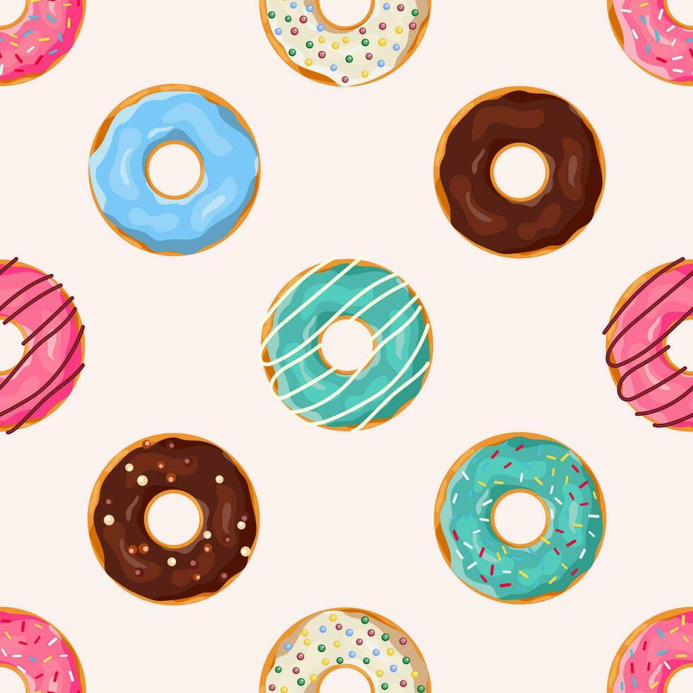 rosquinhas desatado padronizar. fofa doce Comida bebê fundo. colorida Projeto para têxtil, papel de parede, tecido, decoração. modelo para Projeto. vetor ilustração dentro plano estilo