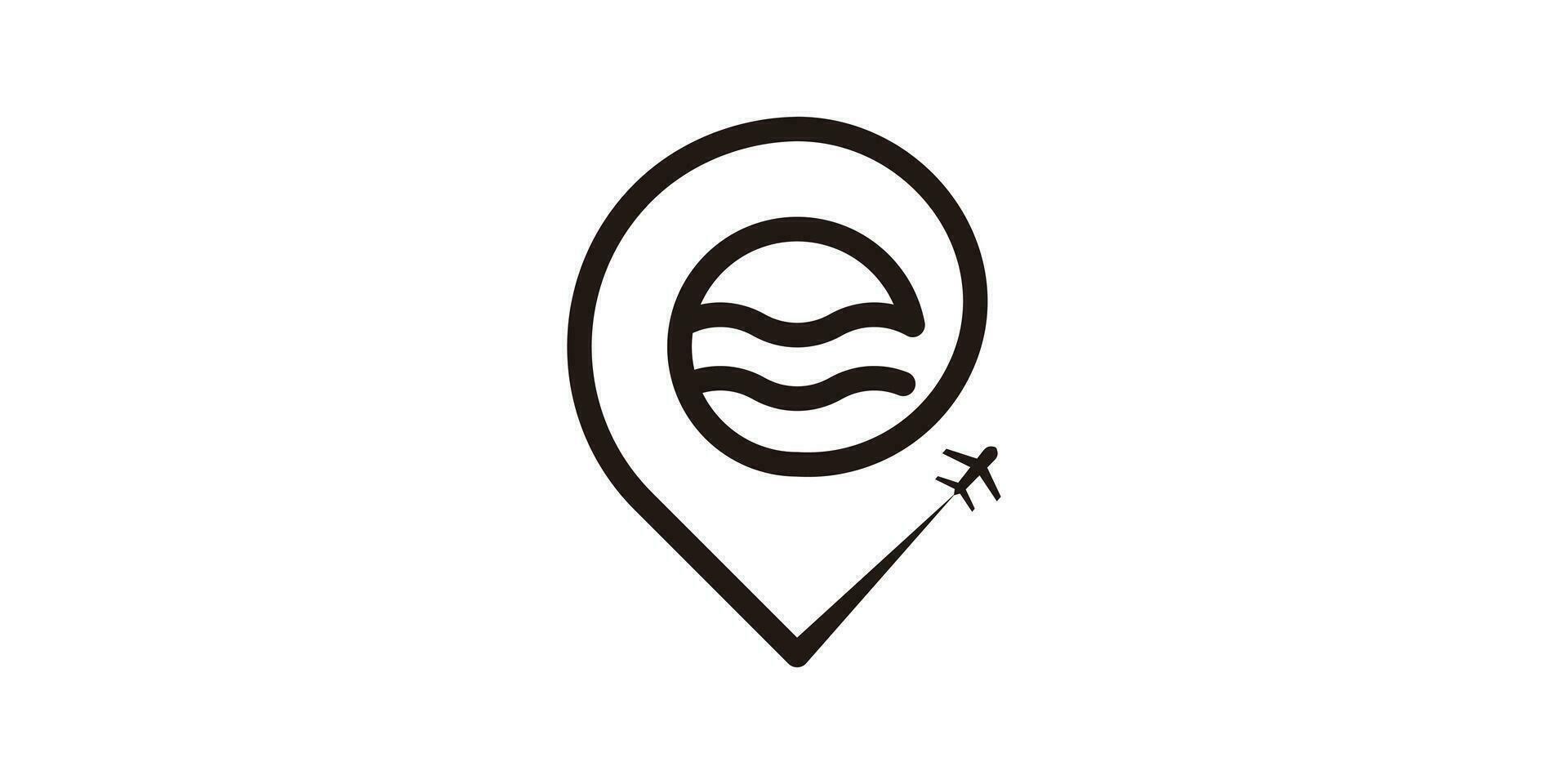 logotipo Projeto combinação do PIN forma com viagem e ondas. vetor