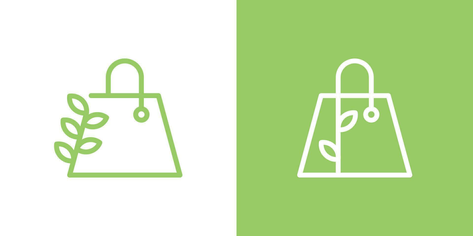 logotipo Projeto combinando a forma do uma compras saco com plantas, minimalista linhas. vetor