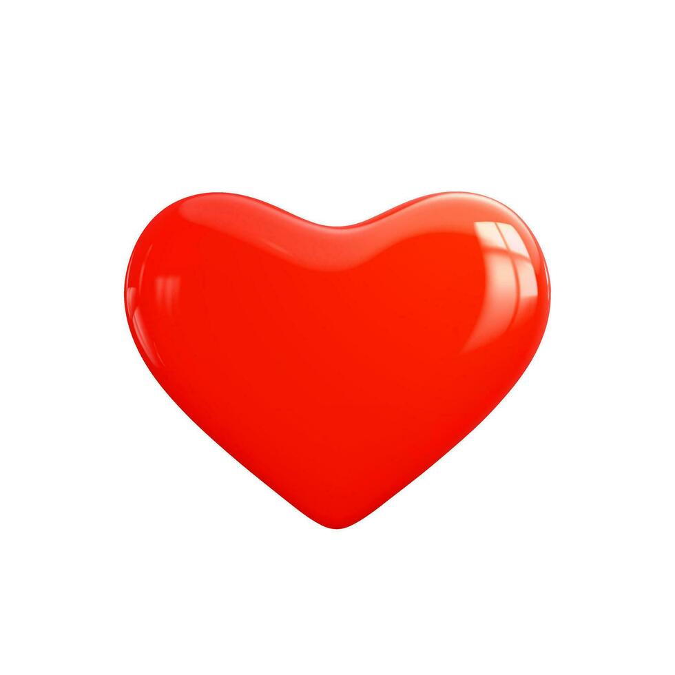lustroso 3d coração ícone realista estilo Renderização. vermelho desenho animado plástico coração isolado em branco fundo. amor símbolo para cumprimento cartões, faixas para dia dos namorados dia. vetor ilustração