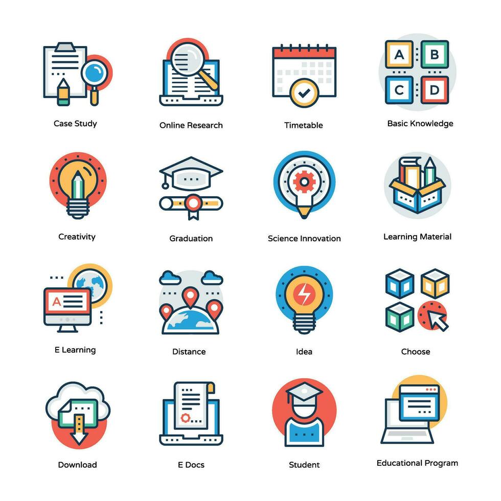 escola e Educação plano vetor ícones conjunto