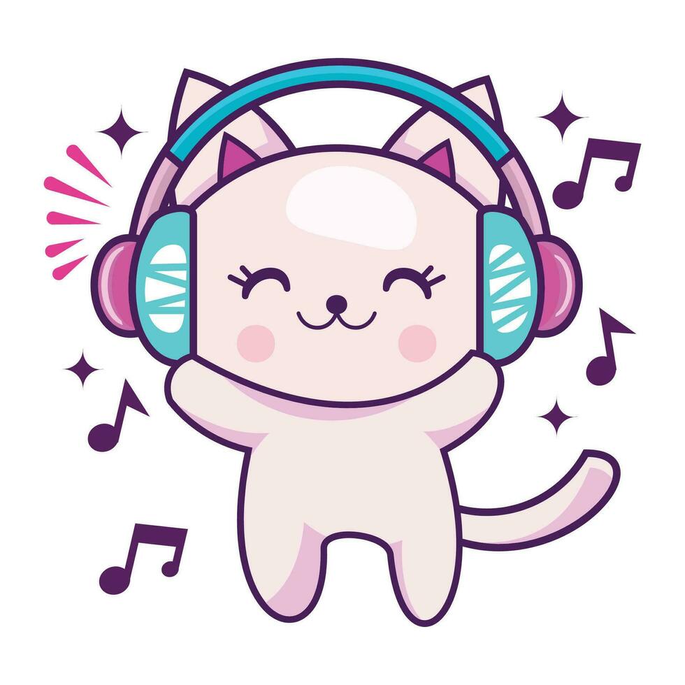 vetor do uma fofa gato ouvindo para música