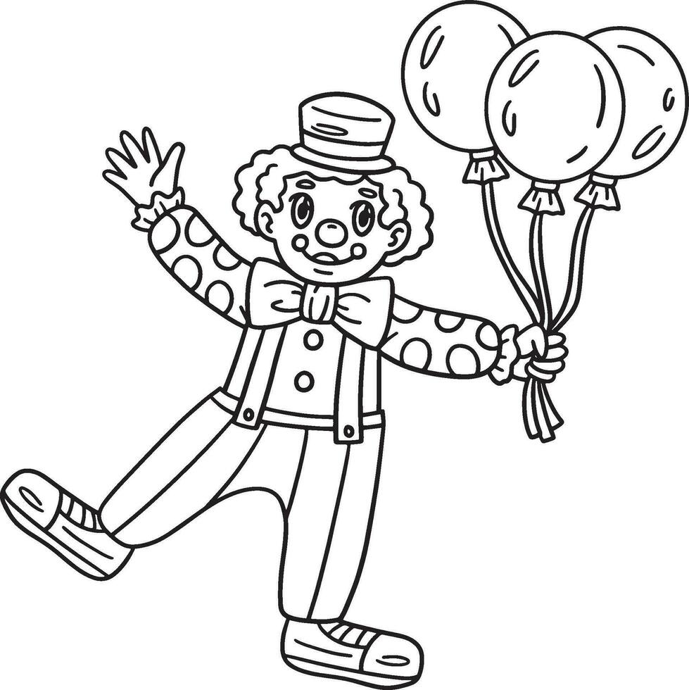 circo palhaço vendendo balões isolado coloração vetor