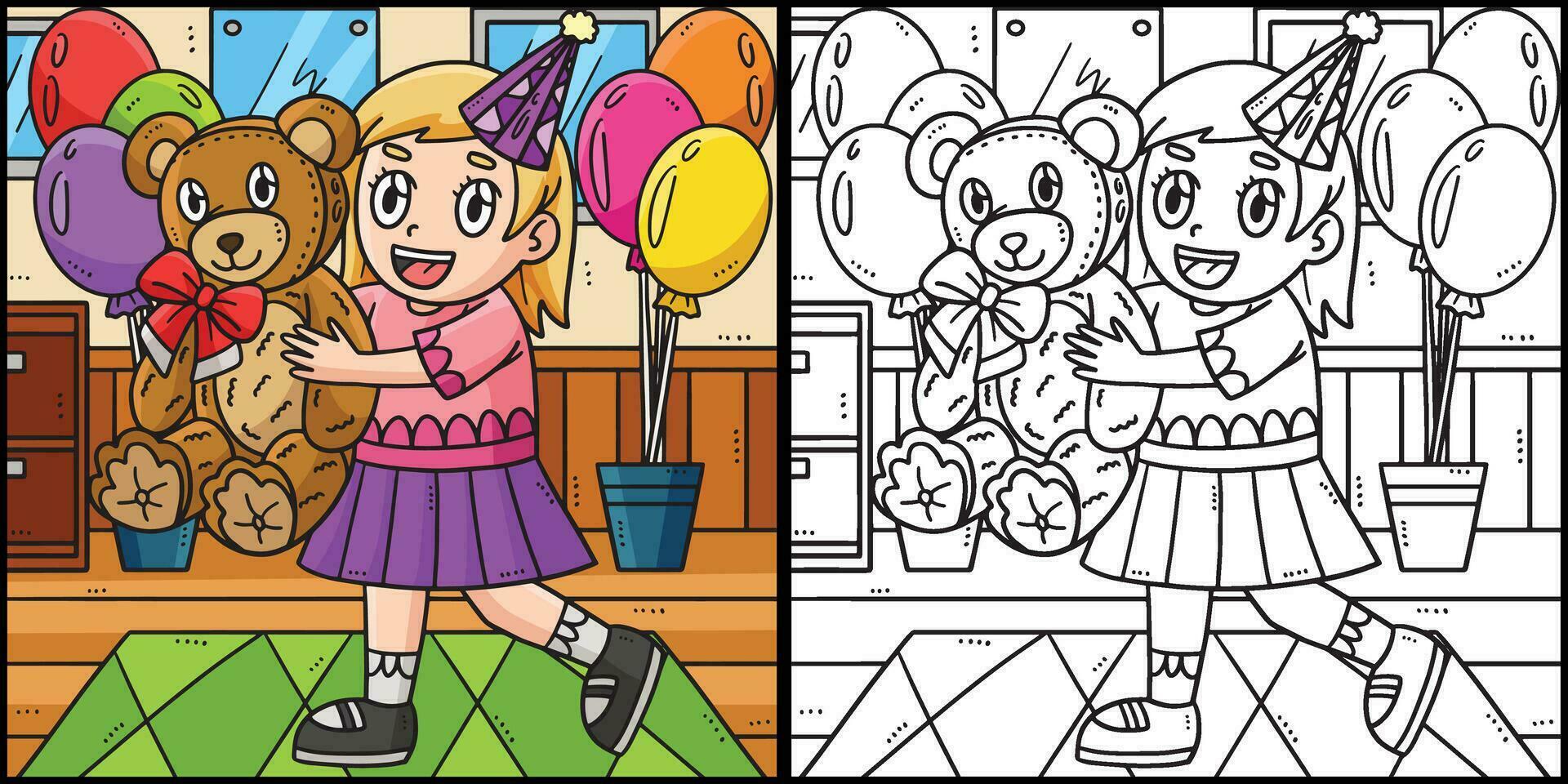 aniversário menina segurando Urso de pelúcia Urso ilustração vetor