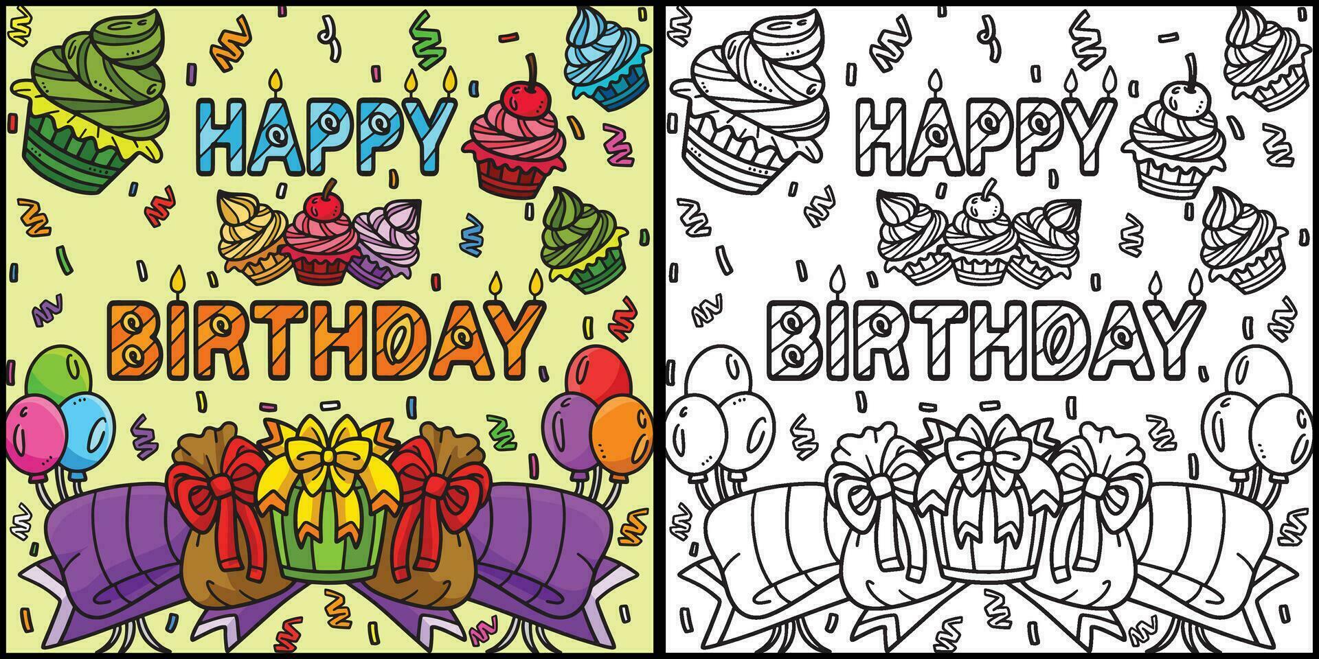 feliz aniversário coloração página colori ilustração vetor
