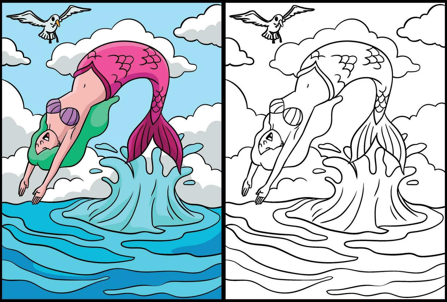 sereia cambalhota coloração página ilustração vetor