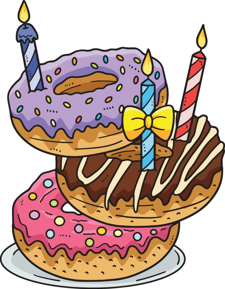 aniversário pilha do rosquinhas com vela clipart vetor