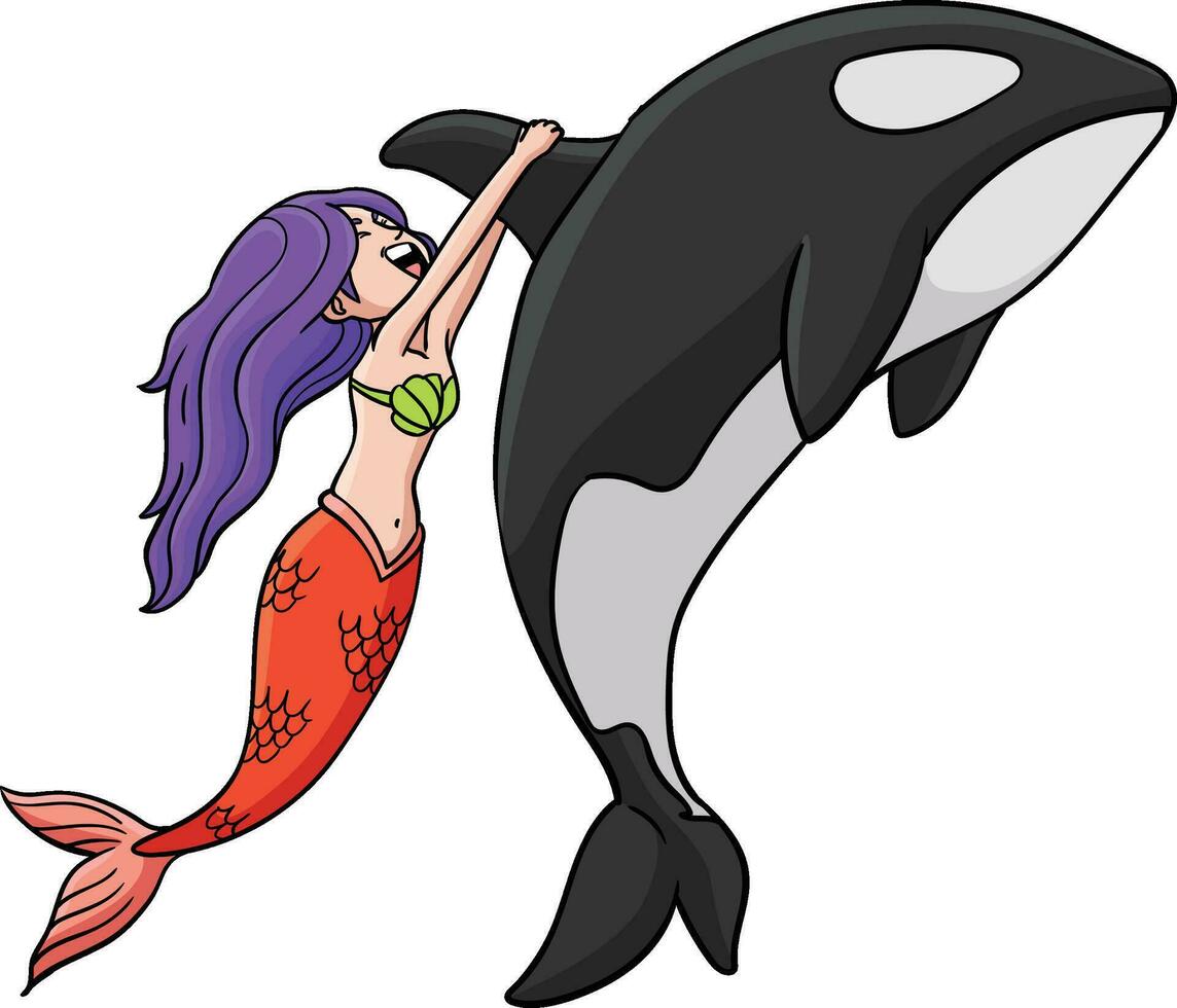 sereia e uma golfinho desenho animado colori clipart vetor