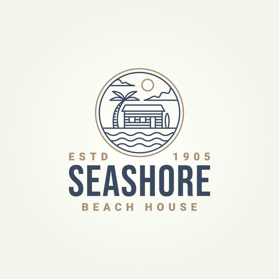 Beira Mar de praia casa minimalista linha arte emblema logotipo modelo vetor ilustração Projeto. simples moderno casa de família, hotel, recorrer crachá logotipo conceito