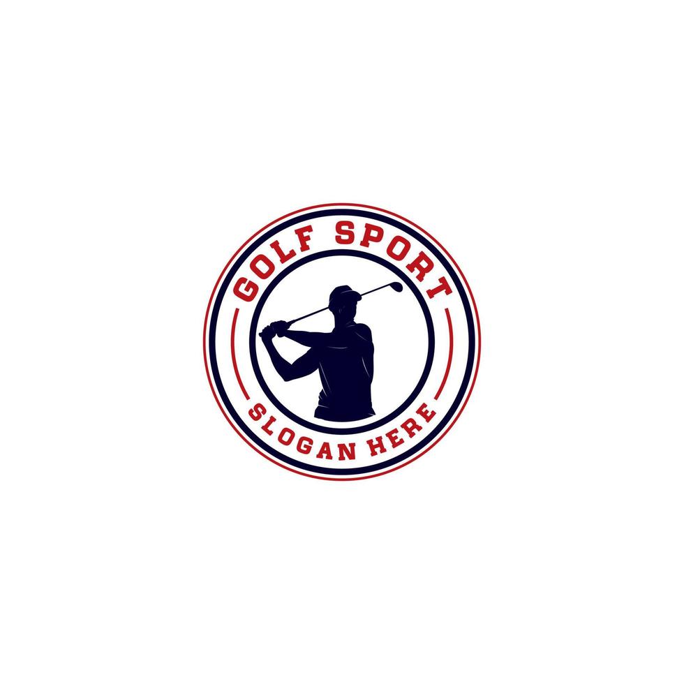 logotipo do esporte de golfe com ilustração de um jogador que acerta uma bola de golfe vetor
