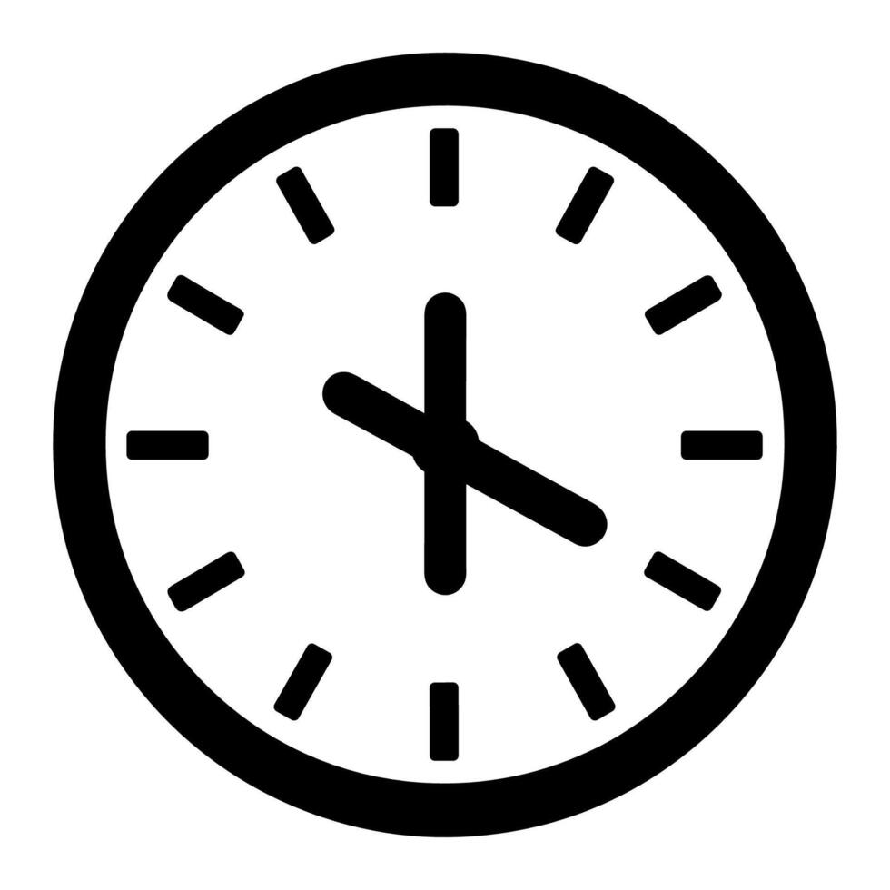 relógio ícone plano ilustração vetor silhueta em branco fundo, vetor analógico relógio ícone.