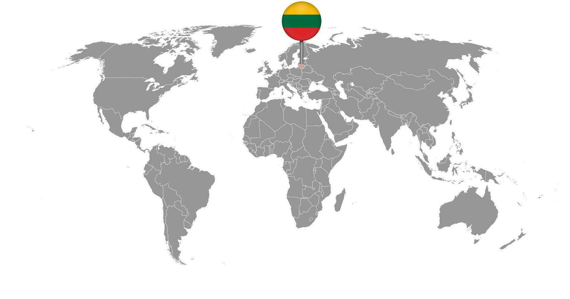 mapa de pinos com bandeira da Lituânia no mapa do mundo. ilustração vetorial. vetor