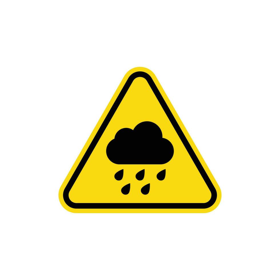 chuva Atenção placa. amarelo triângulo placa com chuva nuvem ícone dentro. risco do pesado chuva e batida acidentes. Cuidado molhado e escorregadio estrada. Perigo do inundação. vetor