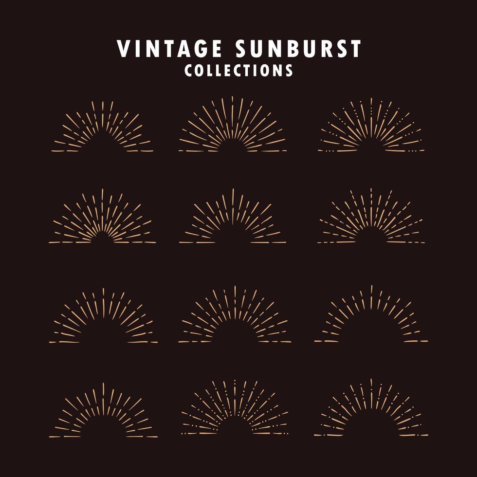coleção vintage sunburst em diferentes formas vetor