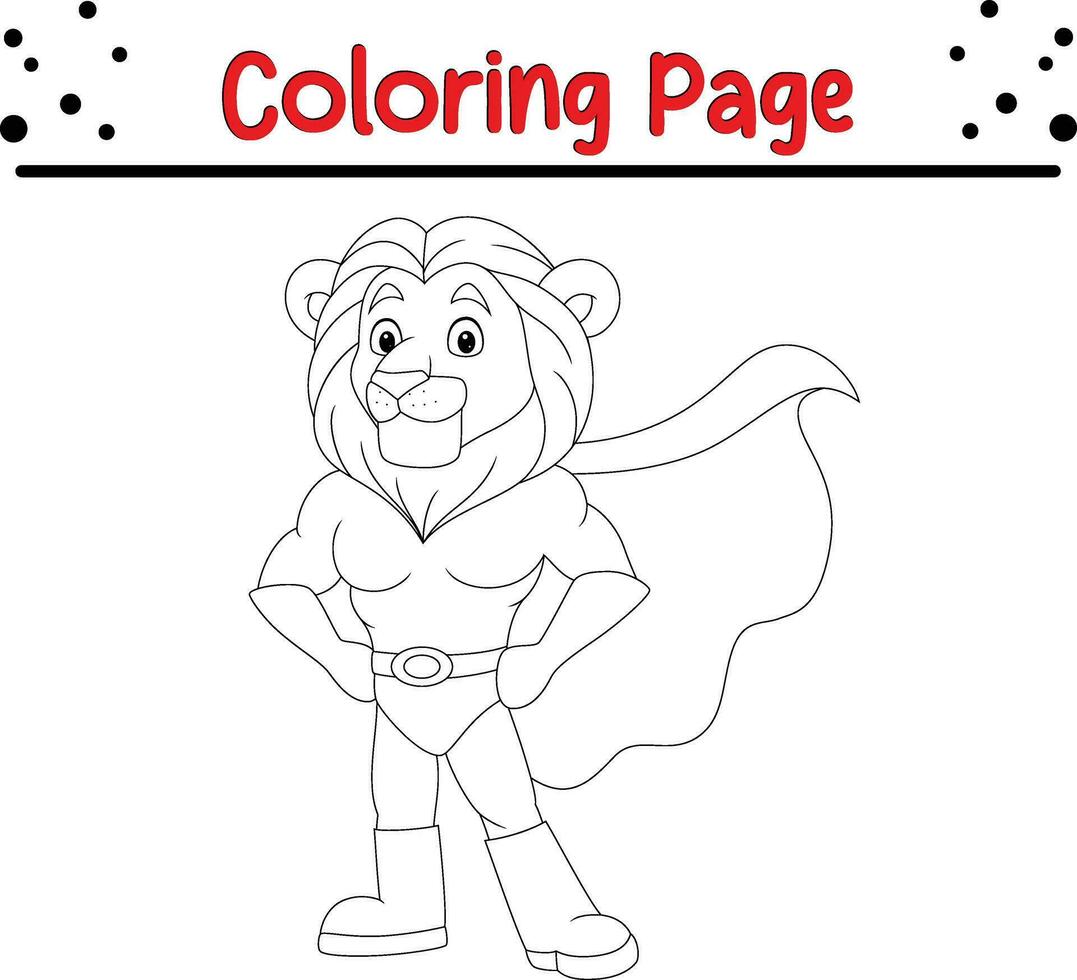 coloração página engraçado Super heroi leão posando vetor