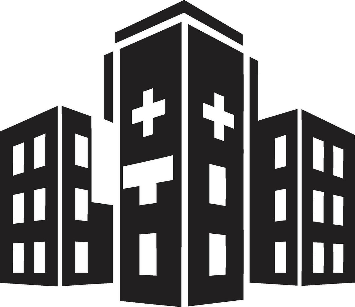paisagem sanitária cubo médico instalação emblema cura cidadela hospital construção Projeto vetor
