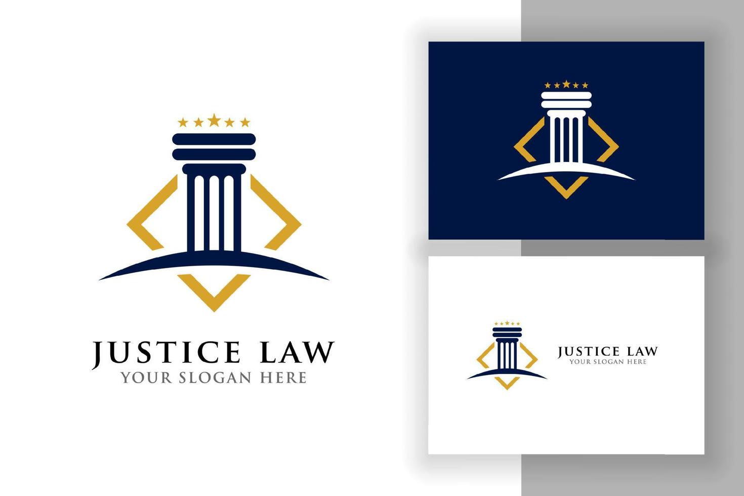 modelo de design de logotipo de lei de justiça. ilustração em forma de pilar e estrela vetor