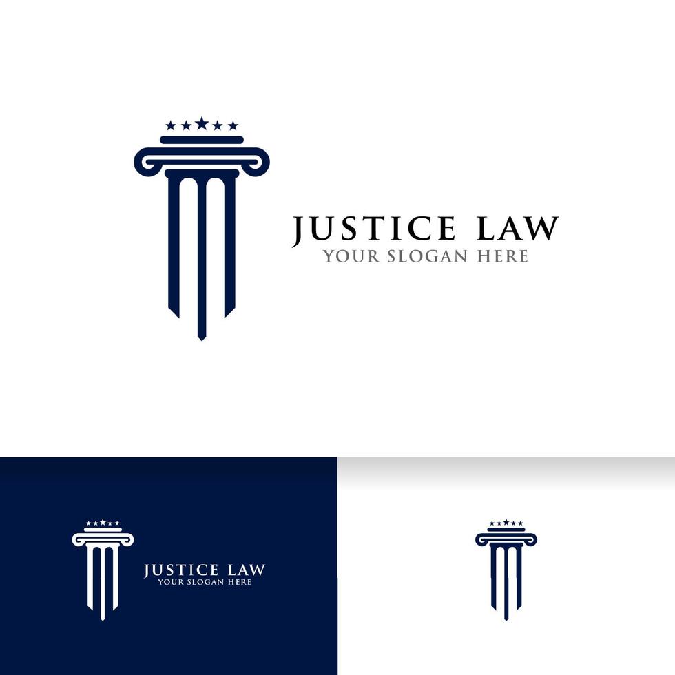 modelo de design de logotipo de lei de justiça. ilustração em forma de pilar e estrela vetor