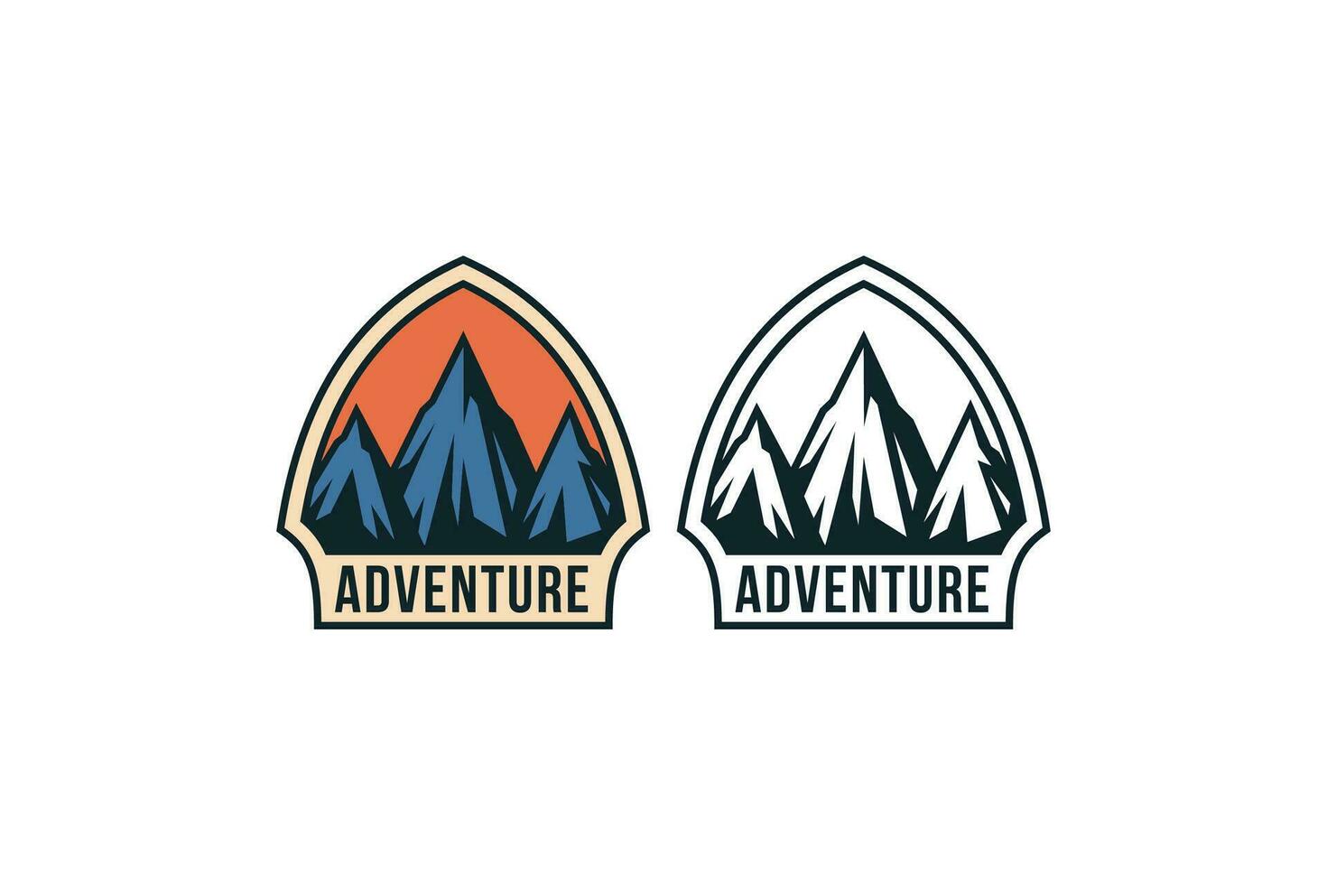 montanha extremo crachá aventura logotipo Projeto com tarde cena em quadro, Armação para esporte e aventura vetor