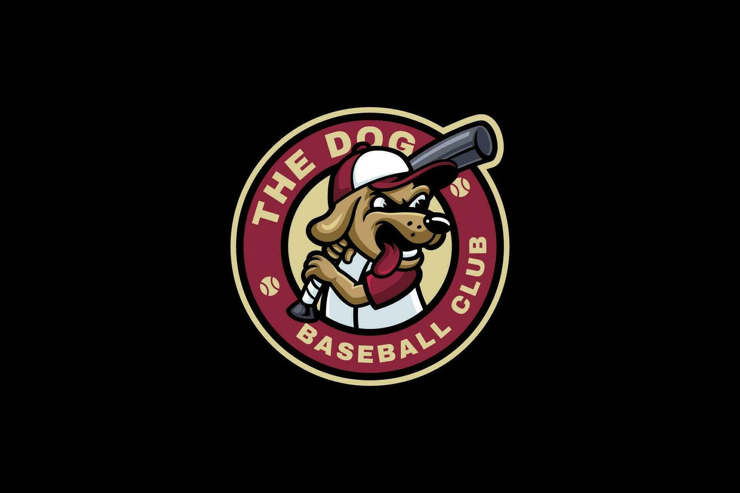 cachorro cachorro beisebol com círculo crachá mascote logotipo para beisebol ou softbol equipe esporte vetor