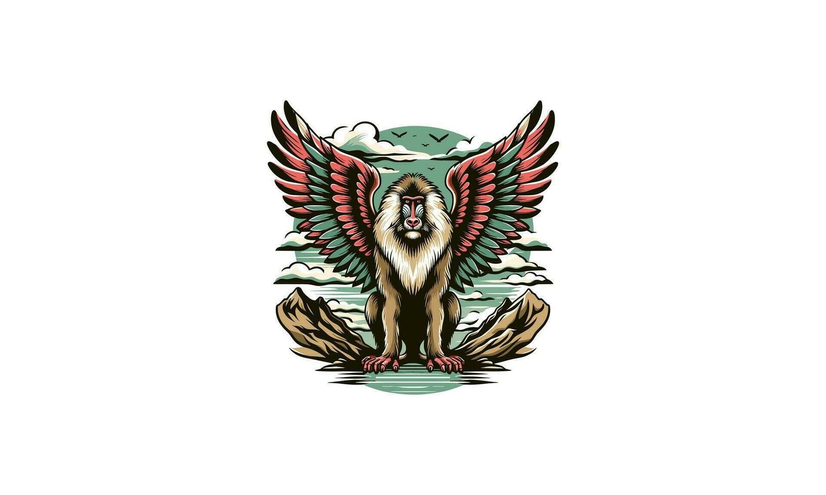 babuíno com asas em montanha vetor mascote Projeto