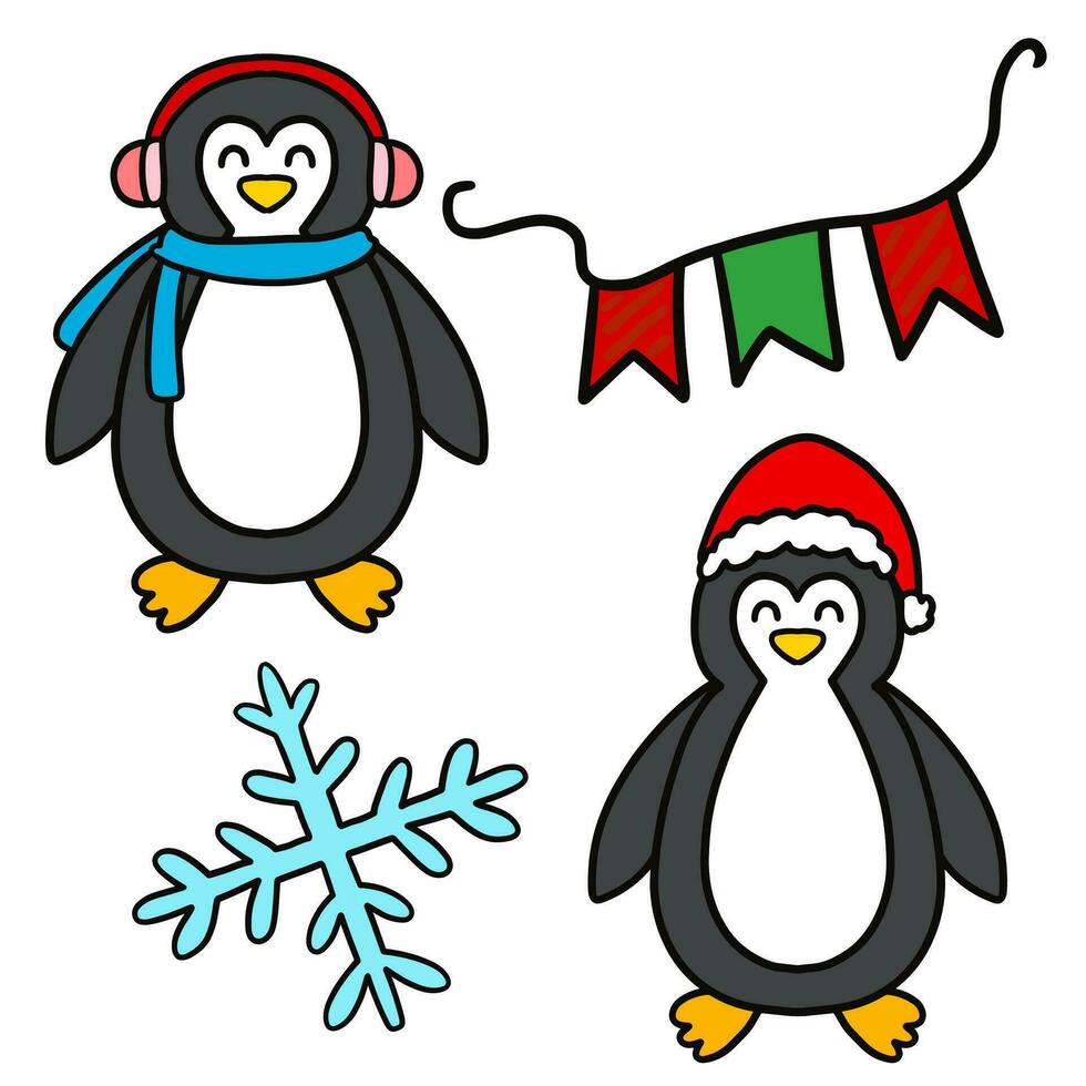 conjunto do pinguins desenho animado Natal vetor