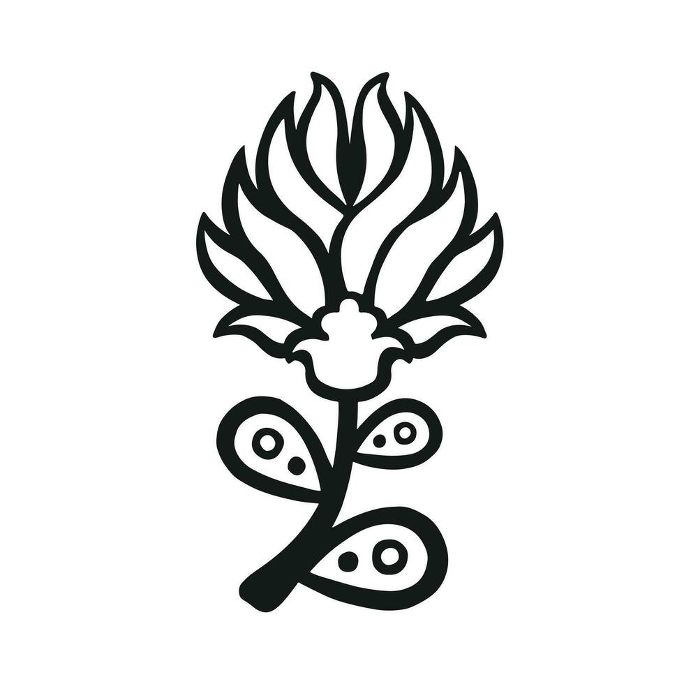 etnicamente estilizado linear esboço do peônia flor, vetor sem cor
