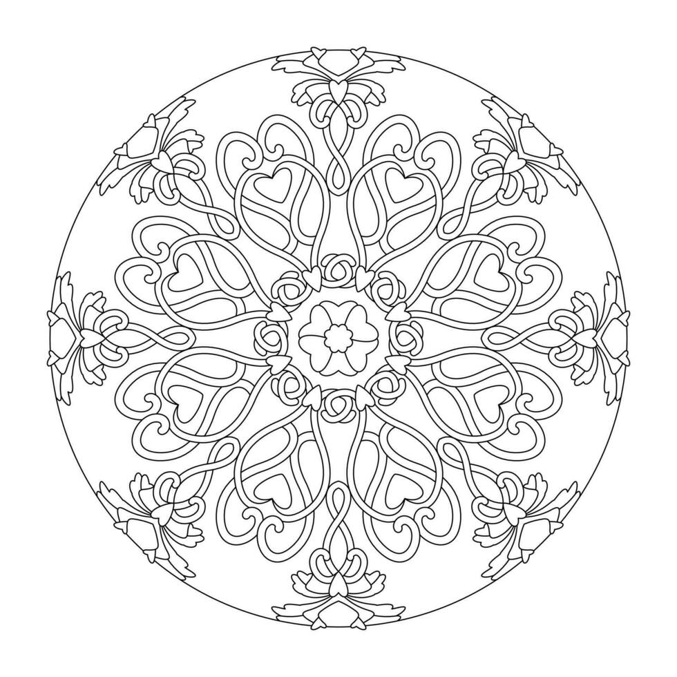 mandala. corações entrelaçado. antiestresse coloração página. arte terapia. vetor