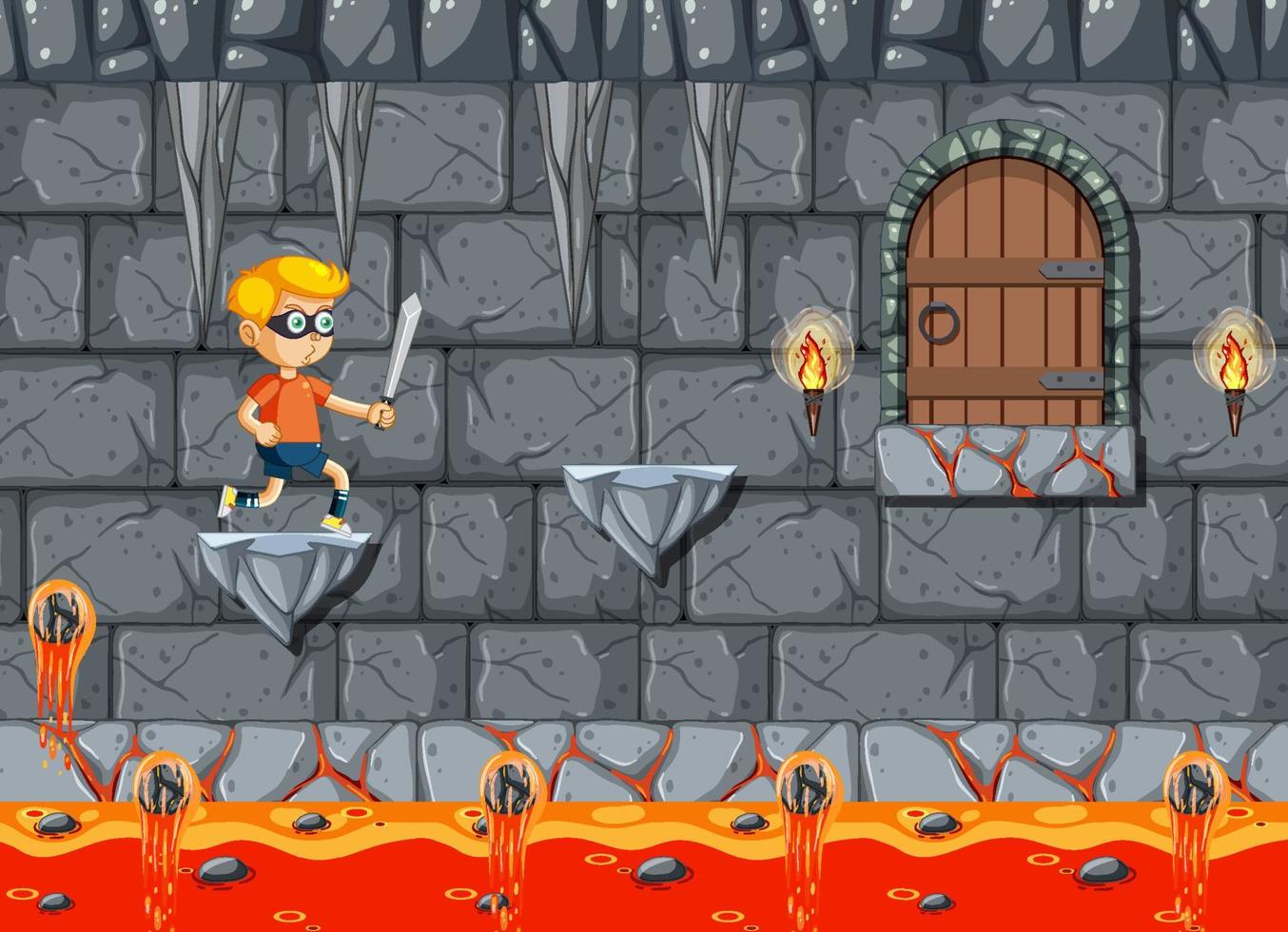 modelo de cena de jogo de caverna de lava vetor