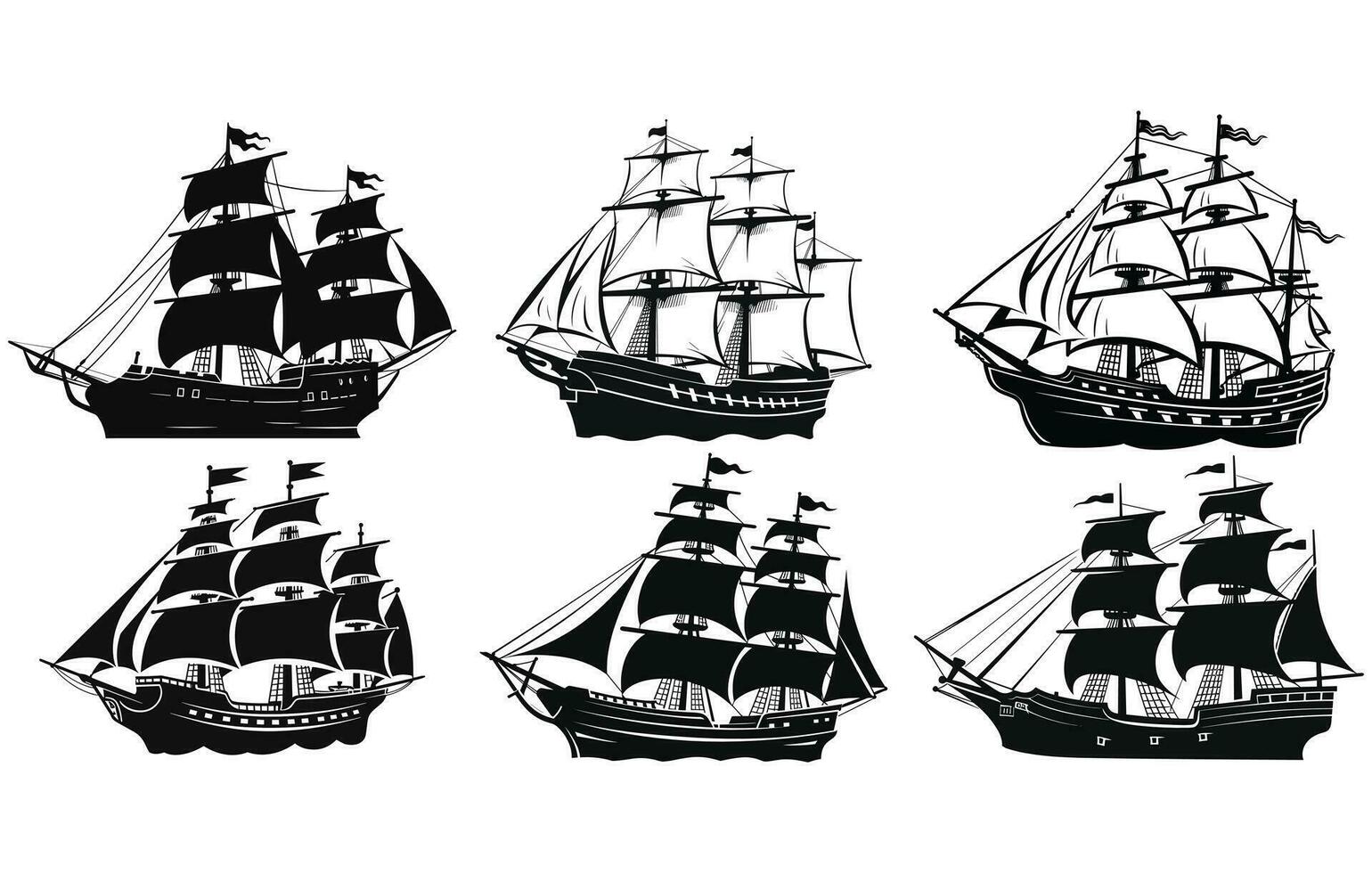 silhueta do uma pirata enviar, barco a vela ou Navegando navio logotipo vintage vetor ilustração