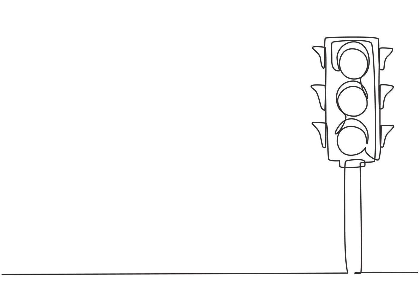 desenho de uma linha contínua de semáforos com postes para regular a viagem do veículo nas interseções das estradas. há luzes vermelhas, amarelas e verdes. ilustração gráfica do vetor do desenho do desenho de linha única.