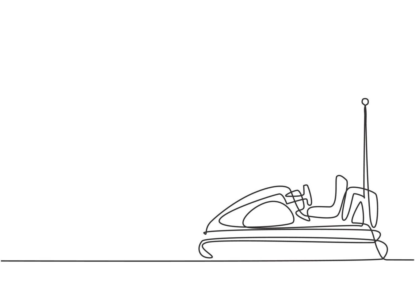 único desenho de linha contínua carro elétrico dodgem na arena do parque de diversões com uma antena. carro de choque para crianças no festival de parque de diversões. ilustração vetorial desenho gráfico de uma linha vetor